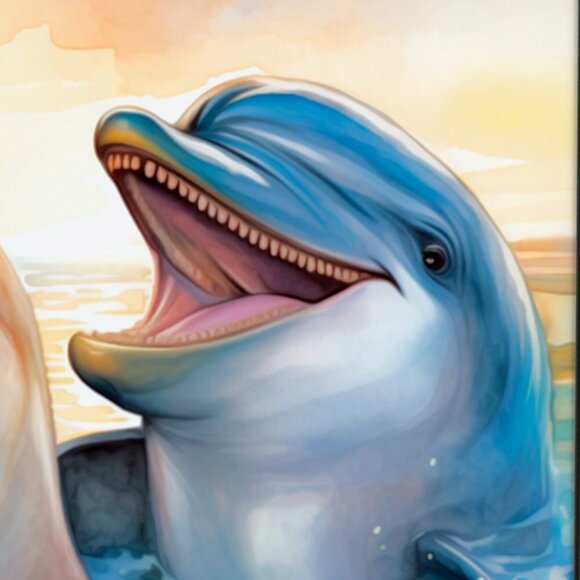 16x20 Happy‎ Dolphins Playing Splashing Watercolor Oil Painting Fantasy Poster - Picture 5 of 6